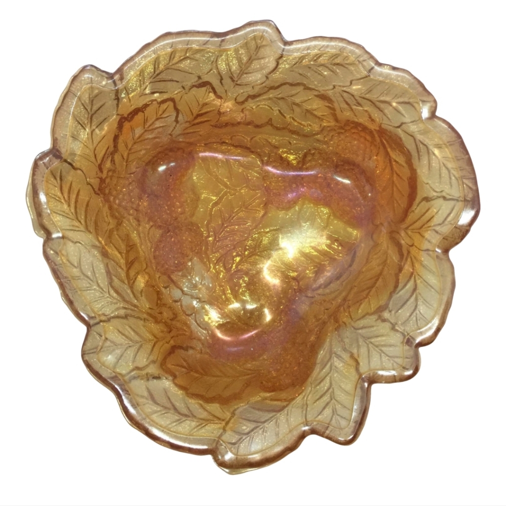 Mid Century Marigold Carnival Glass Candy Dish